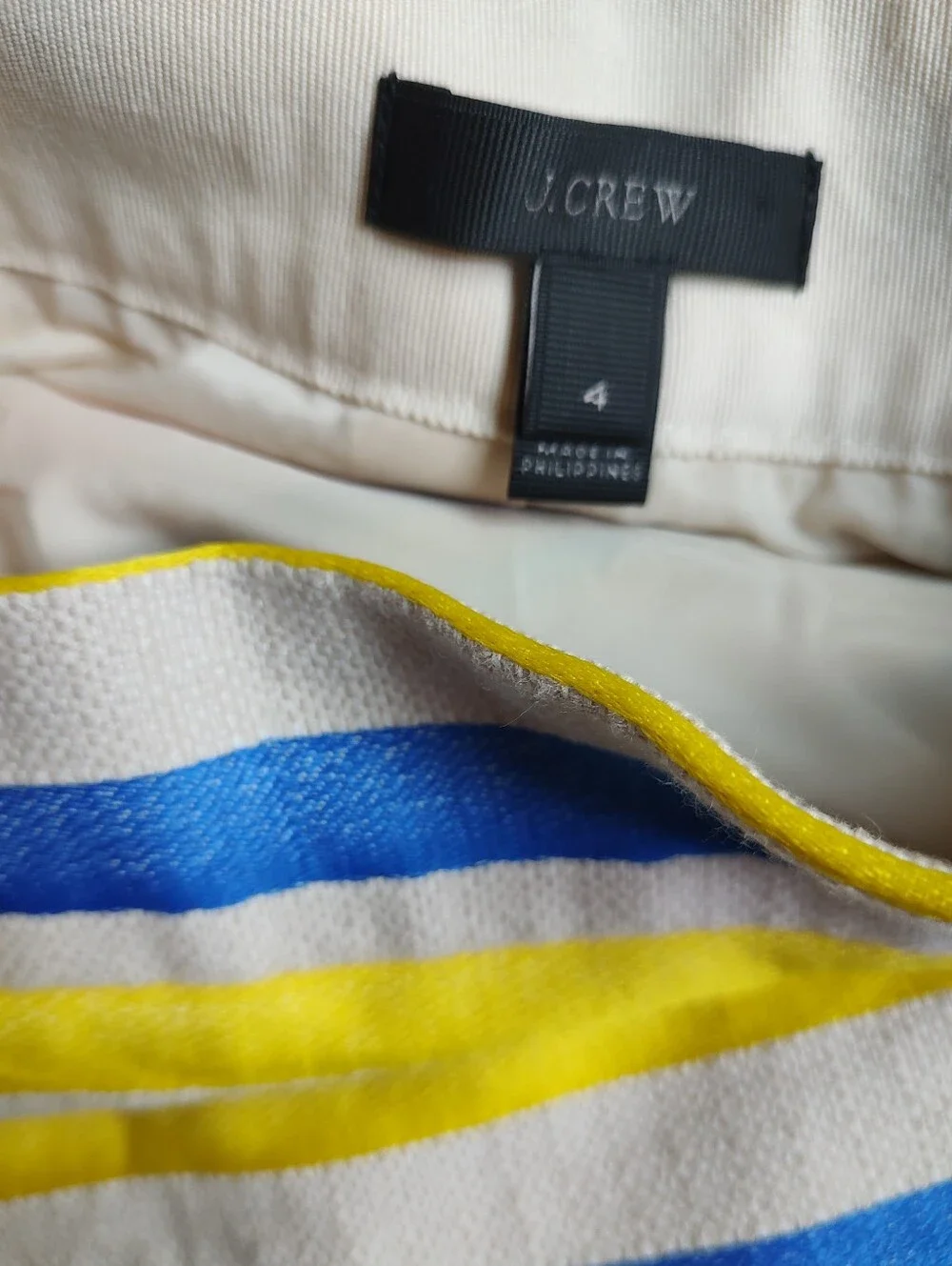 J Crew Striped Pencil Knee Skirt Fringe Red Yellow Blue Cream Lined 4 Back Slit